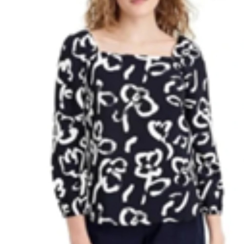 J. Crew 365 women top size 0, navy with white patterns